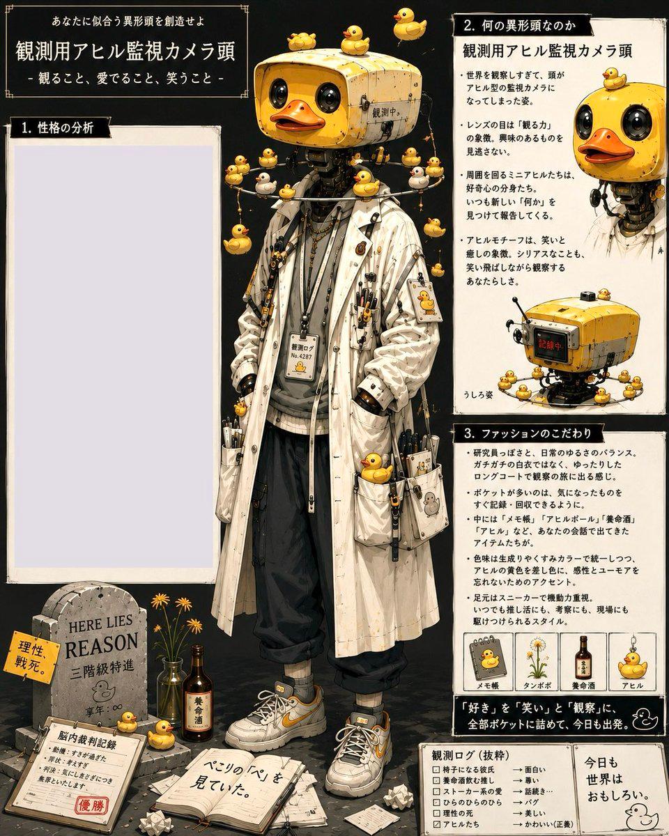 Rubber Duck Camera Head Character Sheet - AI image template preview