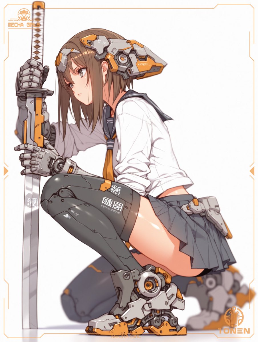 Mecha Schoolgirl Katana Action Poster - AI image template preview