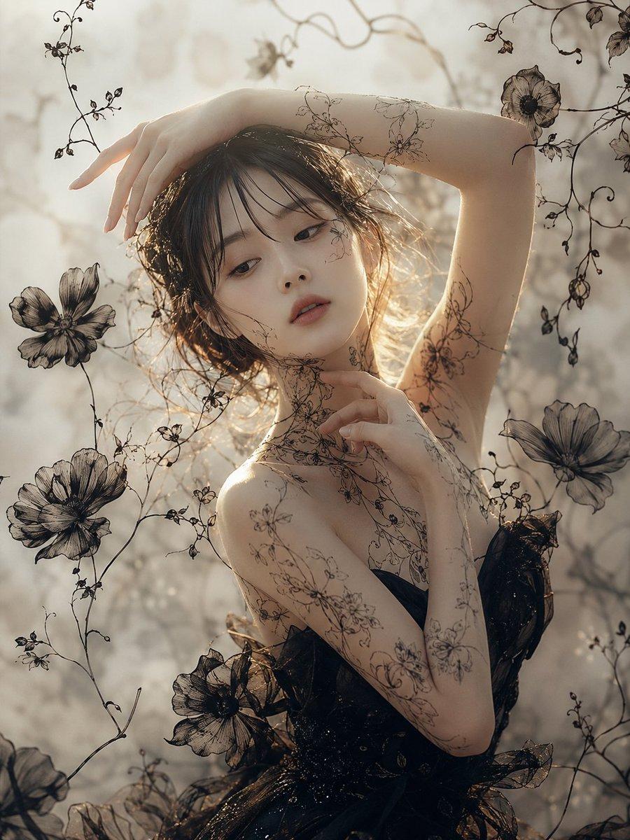 Ethereal Botanical Fashion Portrait - AI image template preview