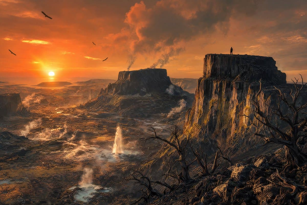 Echoing Peaks Volcanic Sunset - AI image template preview