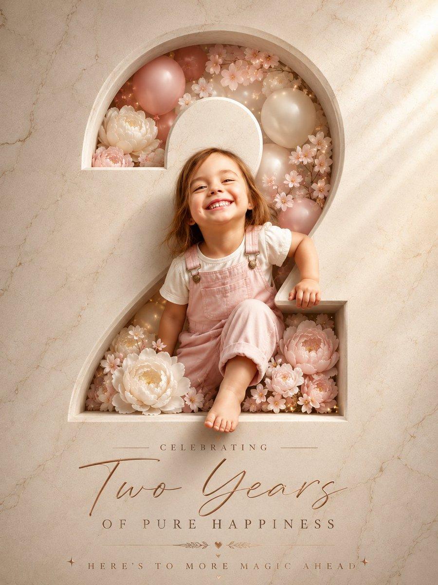 Two Years Birthday Portrait - AI image template preview