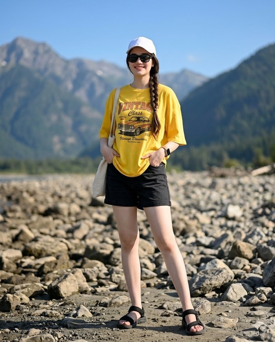Mountain Valley Summer Fashion Portrait - AI image template preview