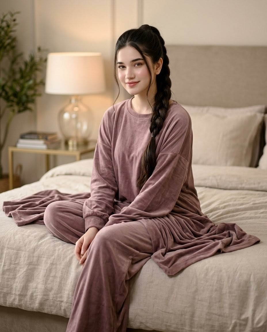 Mauve Loungewear Bedroom Portrait - AI image template preview