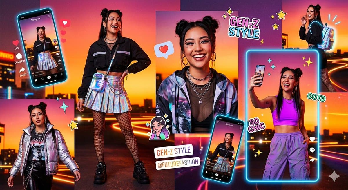 Gen-Z Neon Fashion Collage - AI image template preview