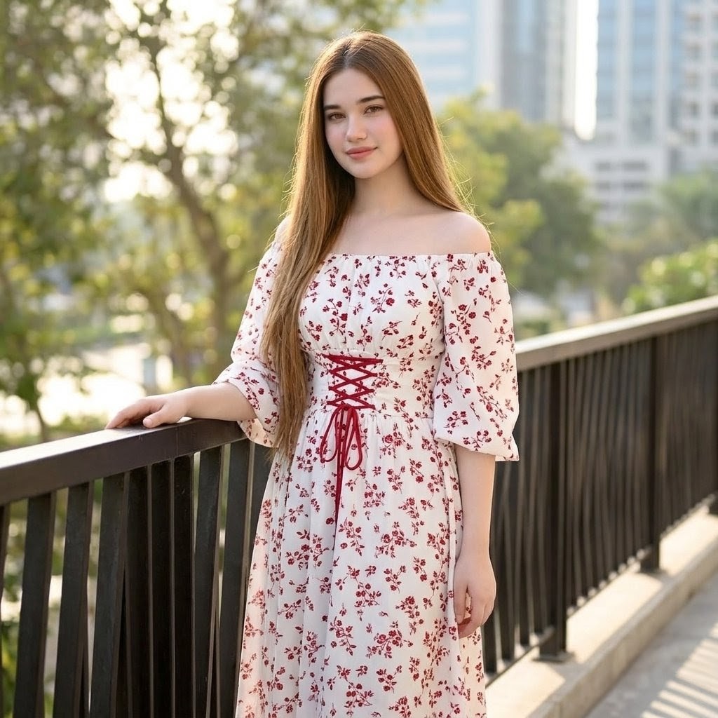 Outdoor Floral Dress Portrait - AI image template preview
