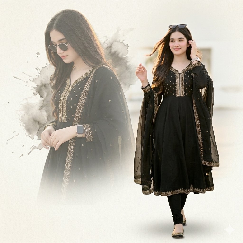 Elegant Double Portrait Fashion Collage - AI image template preview