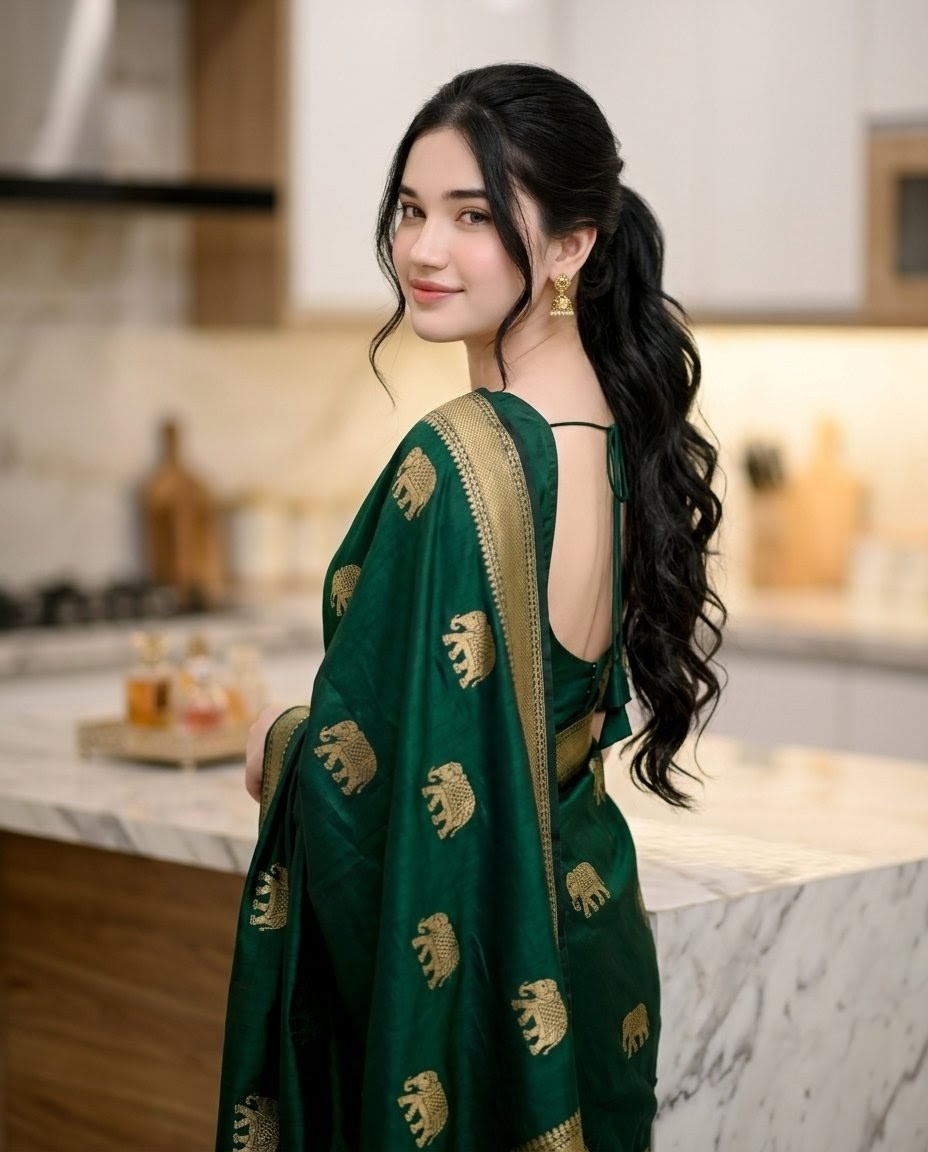 Emerald Sari Kitchen Portrait - AI image template preview