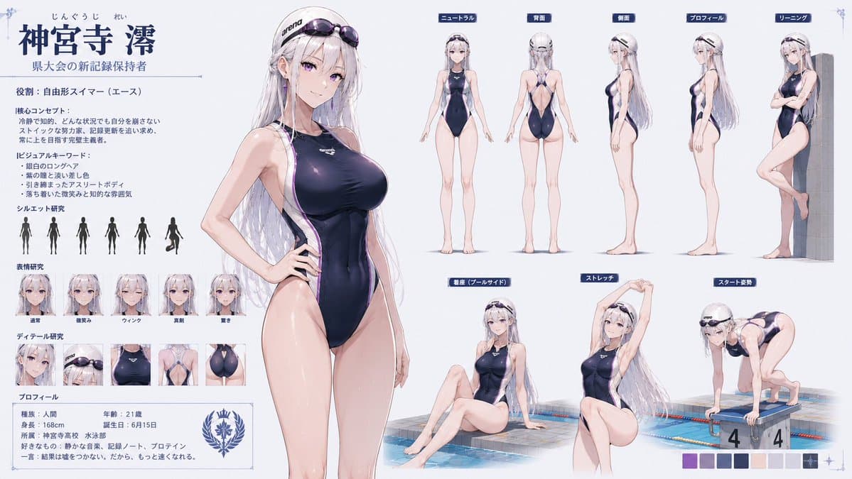 Anime Swimmer Character Sheet - AI image template preview