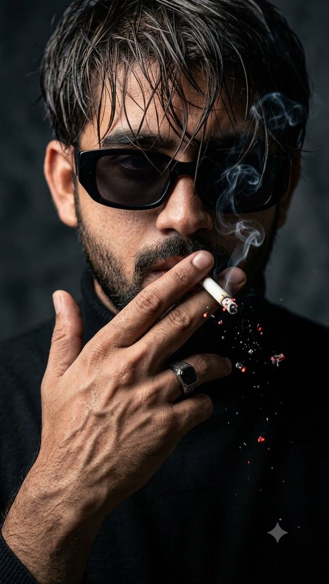 Cinematic Close-up Portrait with Smoke - AI image template preview