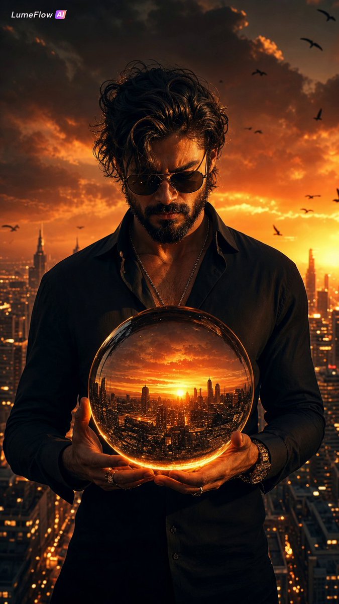 Cinematic Fantasy Portrait with Sunset Orb - AI image template preview