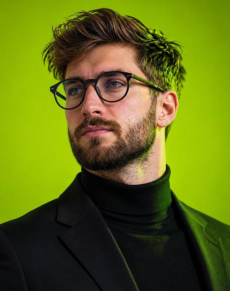 Editorial Male Portrait with Neon Lighting - AI image template preview