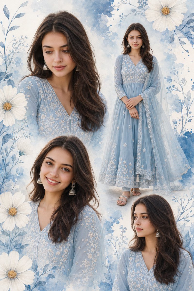 Indian Woman Anarkali Suit Collage - AI image template preview