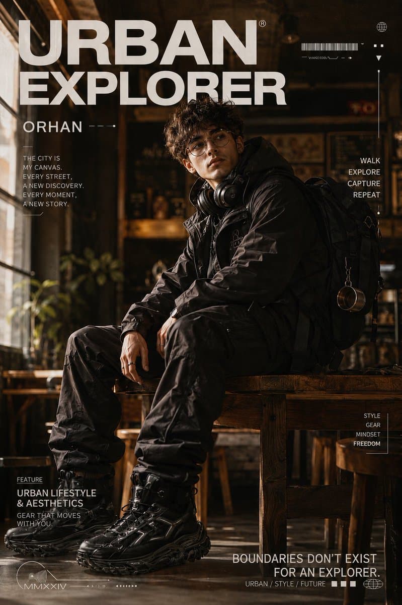 Urban Explorer Techwear Editorial - AI image template preview