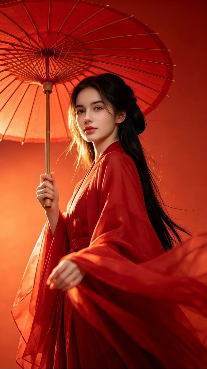Chinese Hanfu Red Fantasy Portrait - AI image template preview