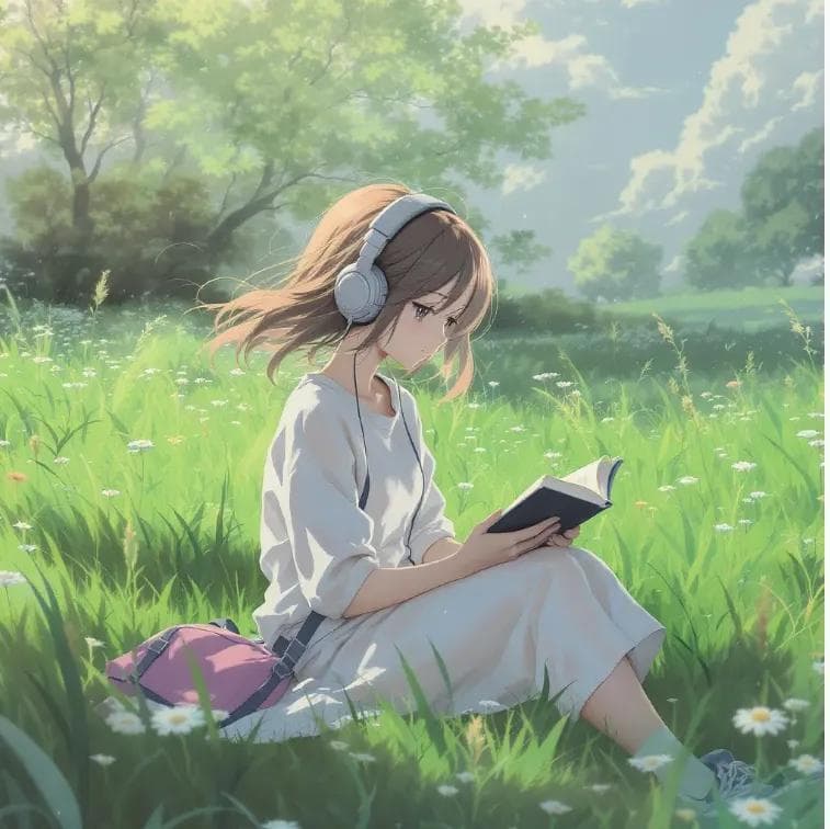 Anime Girl Meadow Reading - AI image template preview