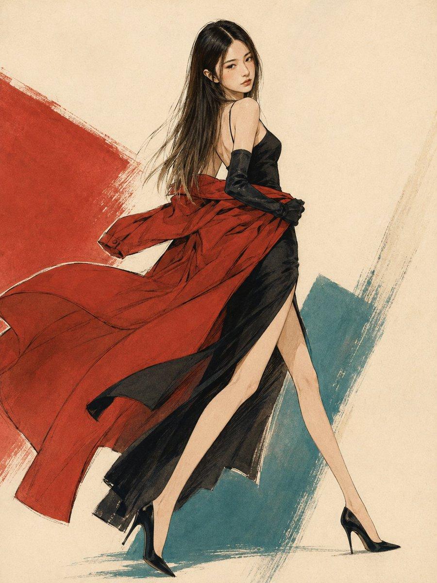 1990s Japanese Fashion Illustration - AI image template preview