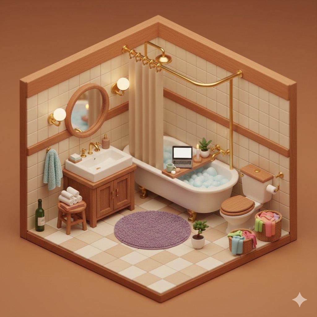 Cozy Isometric Bathroom Diorama - AI image template preview