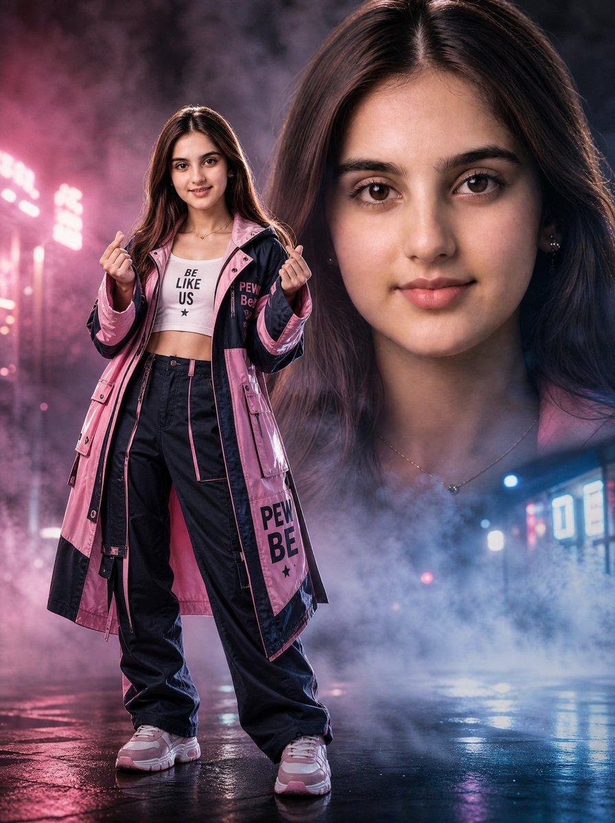Neon Rain Streetwear Portrait - AI image template preview