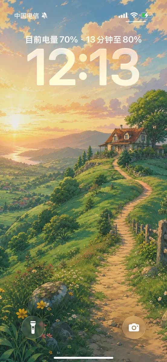 Anime Countryside iPhone Lock Screen - AI image template preview