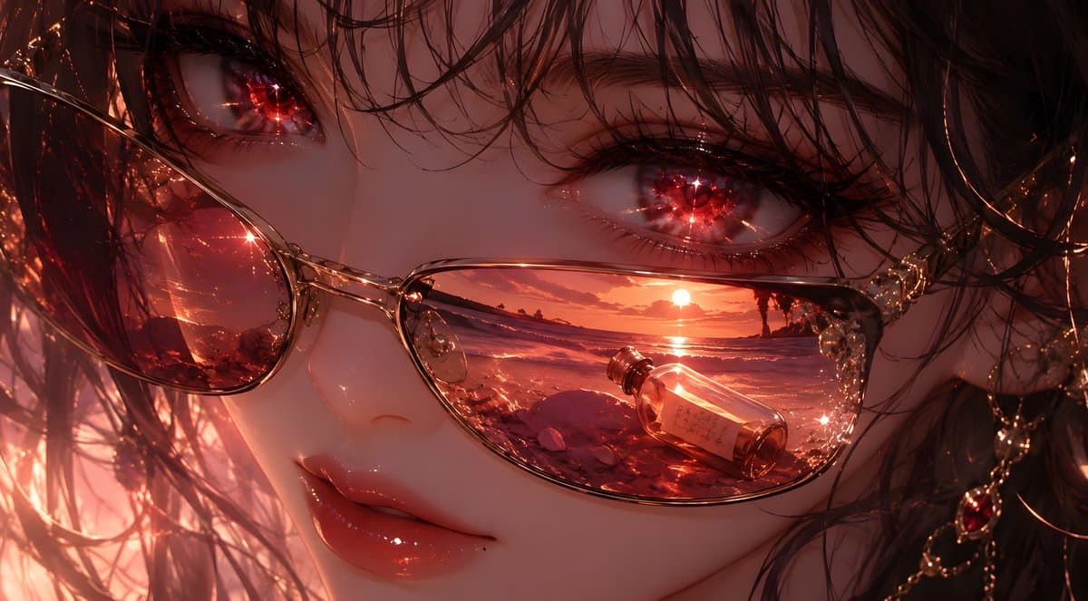 Crimson Eyes Glasses Reflection Portrait - AI image template preview