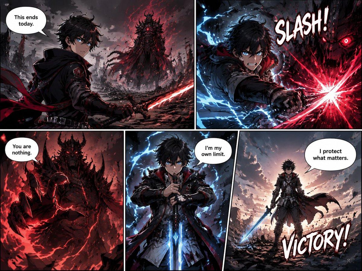Dark Fantasy Manga Battle Page - AI image template preview