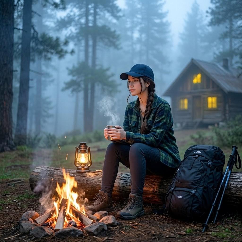 Misty Forest Camping Portrait - AI image template preview