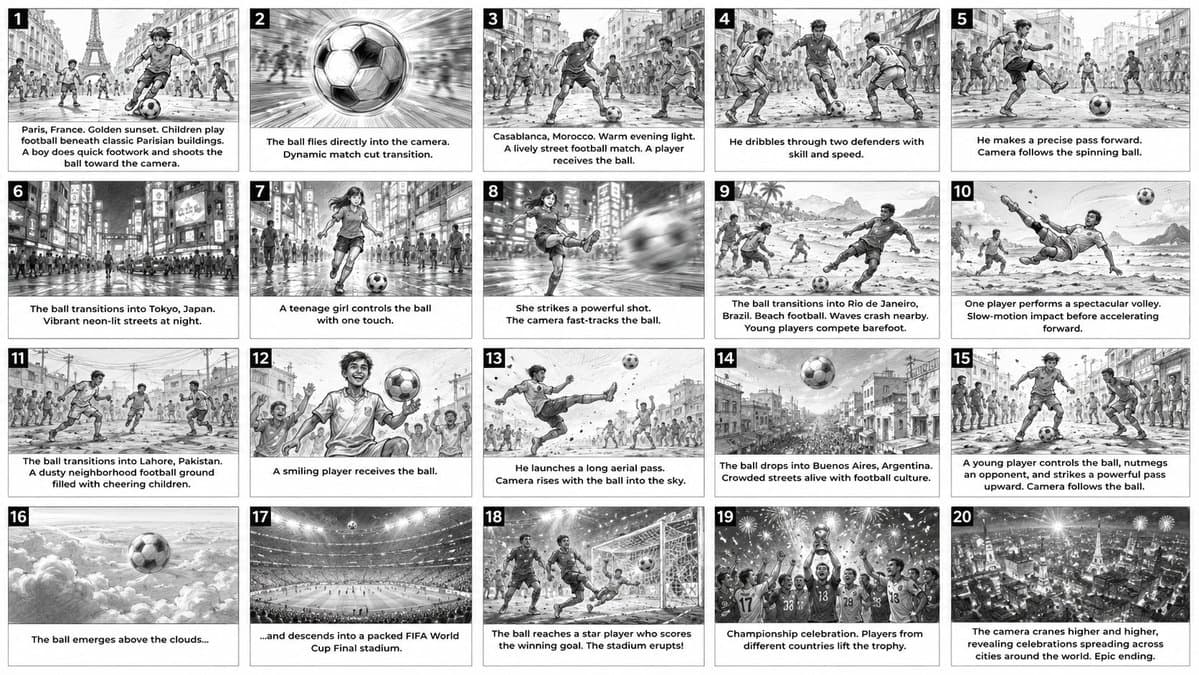 Cinematic Football Commercial Storyboard - AI image template preview