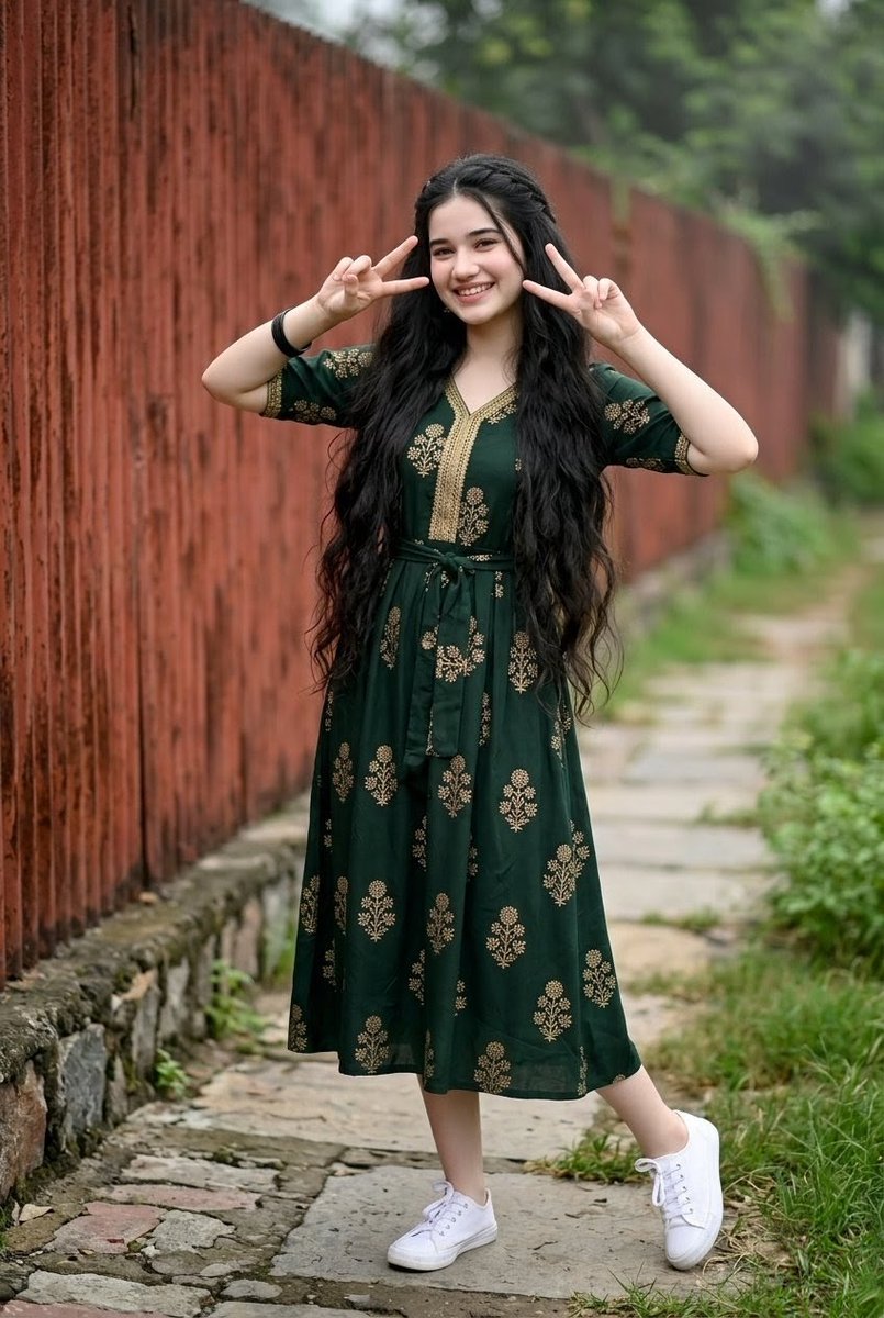 Young Indian Woman in Green Midi Dress - AI image template preview