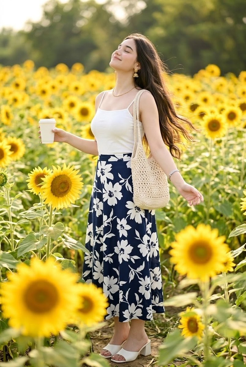 Woman in Sunflower Field Fashion Photo - AI image template preview