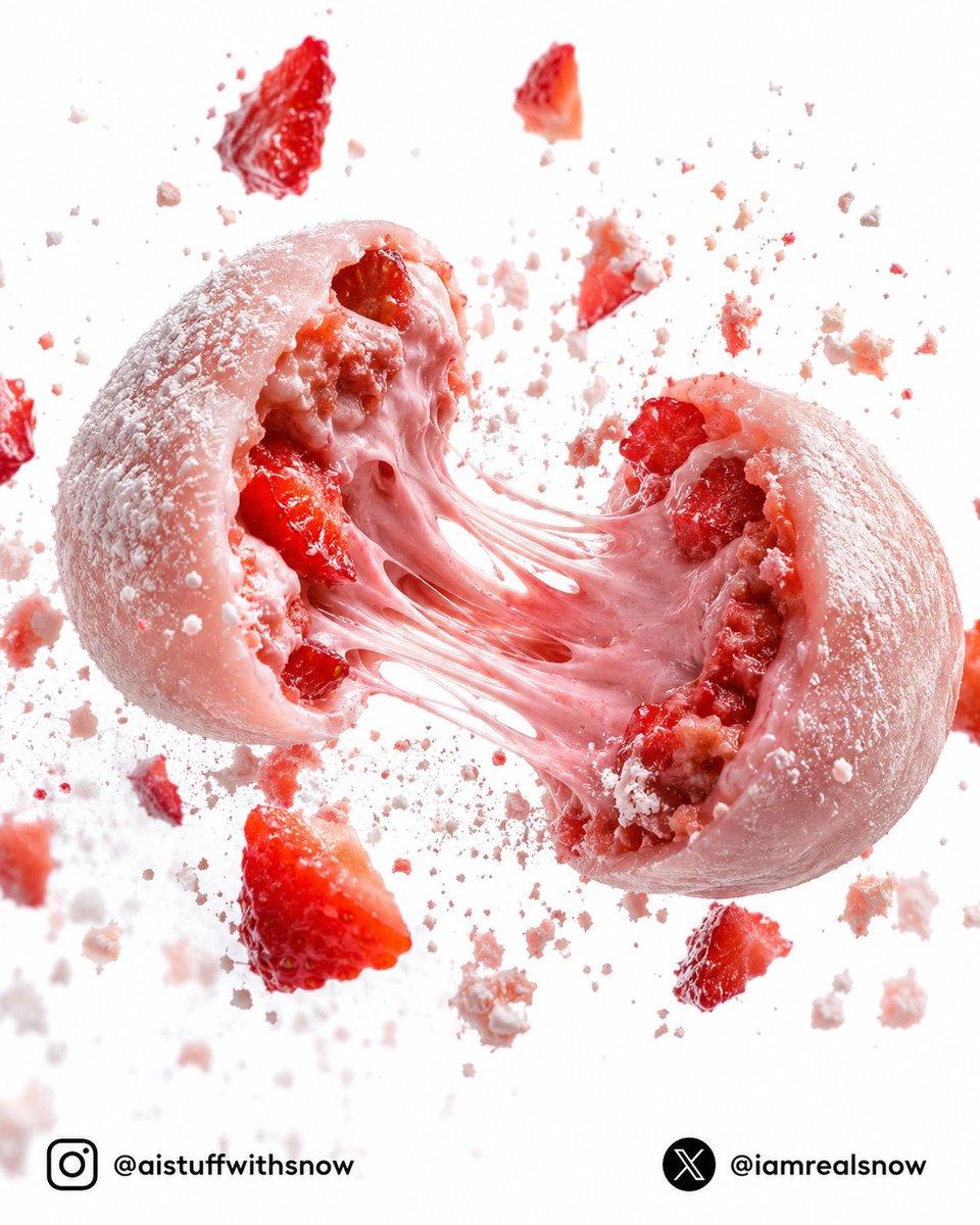 Strawberry Lava Mochi Explosion Photography - AI image template preview