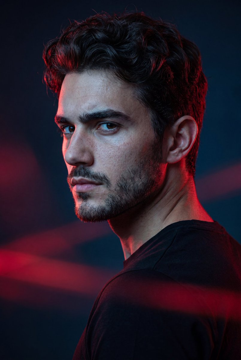Cinematic Portrait with Dramatic Rim Lighting - AI image template preview