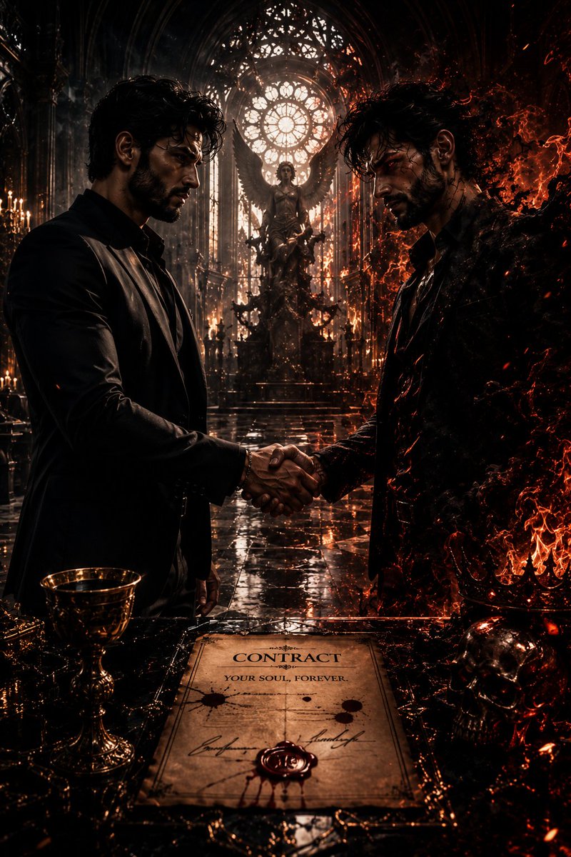 Dark Fantasy Cathedral Handshake Art - AI image template preview