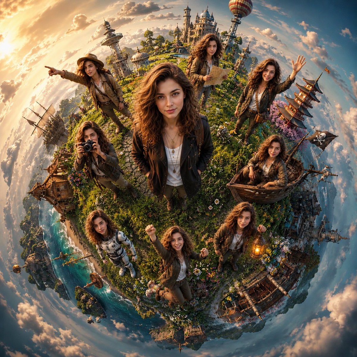 Cinematic Tiny Planet Fantasy World - AI image template preview