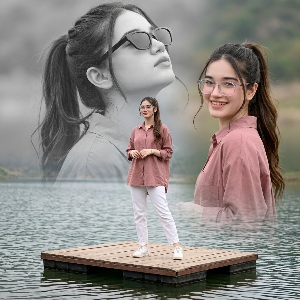 Dreamy Lake Triple Portrait - AI image template preview