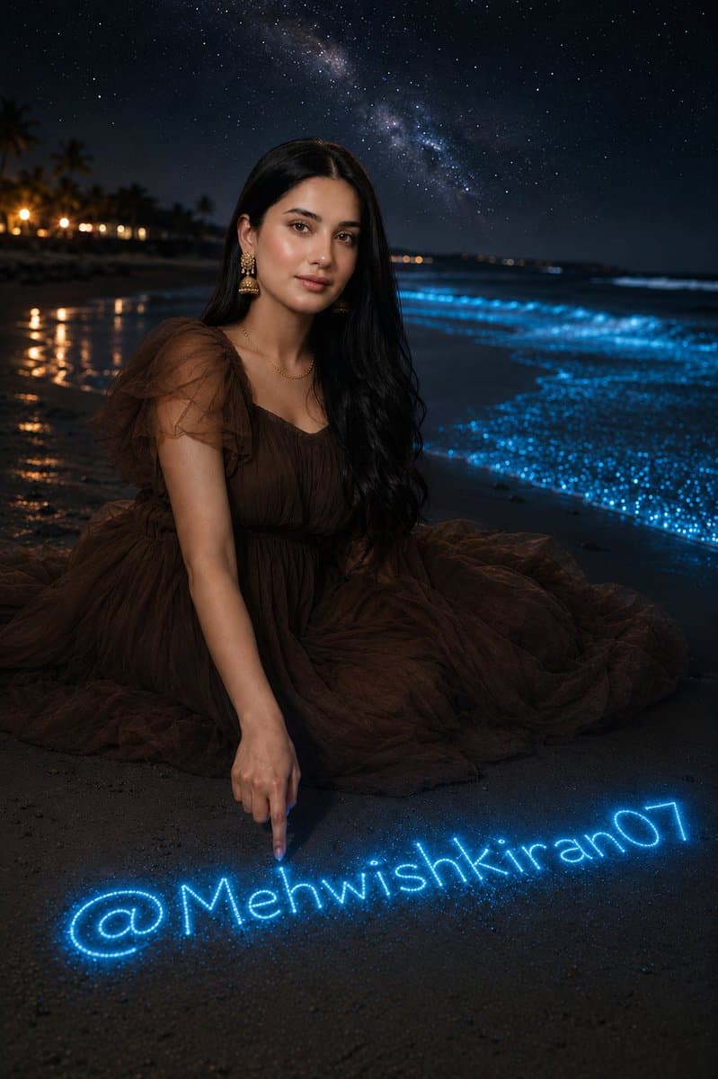 Bioluminescent Night Beach Portrait - AI image template preview