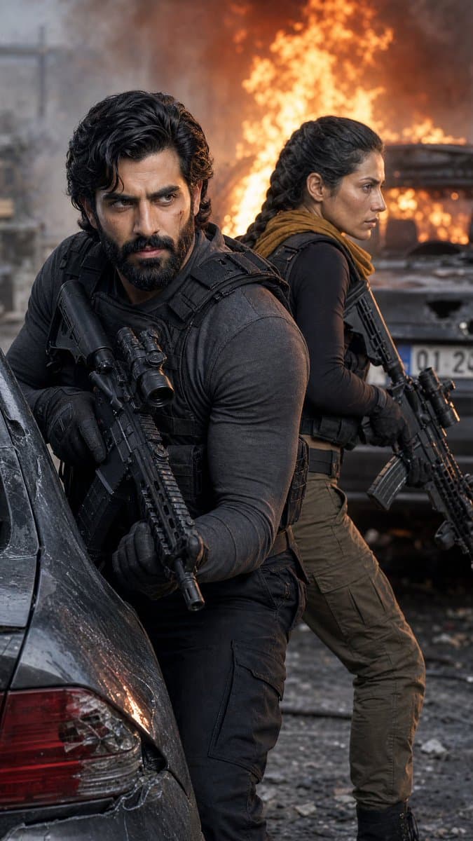 Tactical Operatives in Urban Explosion - AI image template preview