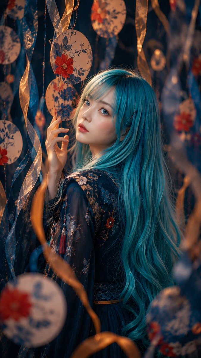 Blue-Haired Festival Portrait - AI image template preview