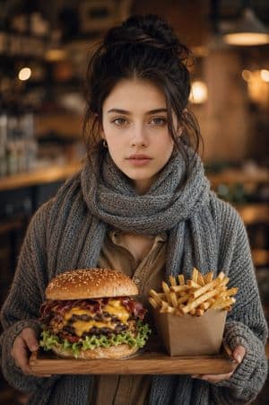 Cinematic Cafe Portrait with Food - AI image template preview