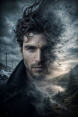 Cinematic Double Exposure Storm Portrait - AI image template preview