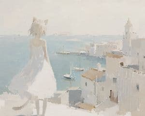 Minimalist Cat Girl Seaside Painting - AI image template preview