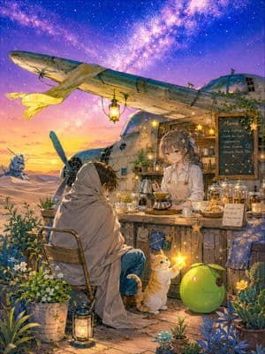 Desert Cafe Escape Story - AI image template preview