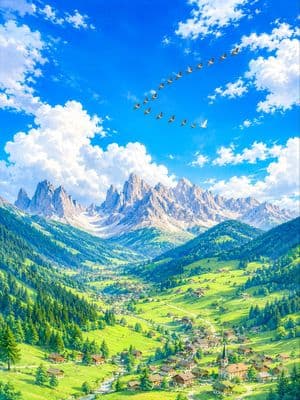 Italian Valley Morning Flight - AI image template preview