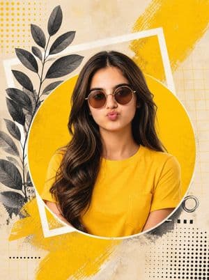 Yellow Mixed-Media Portrait Poster - AI image template preview