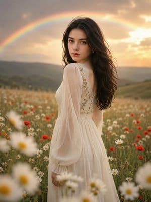 Ethereal Portrait in a Floral Meadow - AI image template preview