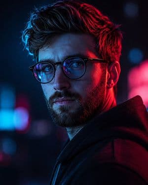 Cyberpunk Male Portrait with Neon Lighting - AI image template preview