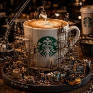 Miniature Starbucks Renovation Scene - AI image template preview