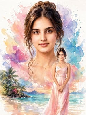 Watercolor Beach Portrait Collage - AI image template preview