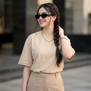 Beige Editorial Side-Braid Portrait - AI image template preview