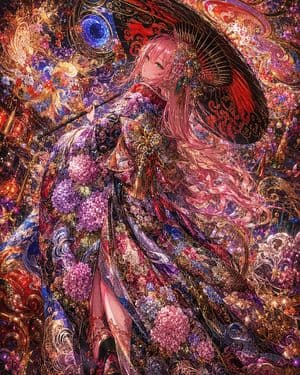 Ornate Kimono Anime Woman - AI image template preview