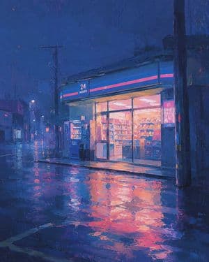 Rainy 24-Hour Convenience Store - AI image template preview